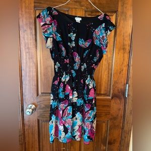 Boutique black short sleeve butterfly dress.